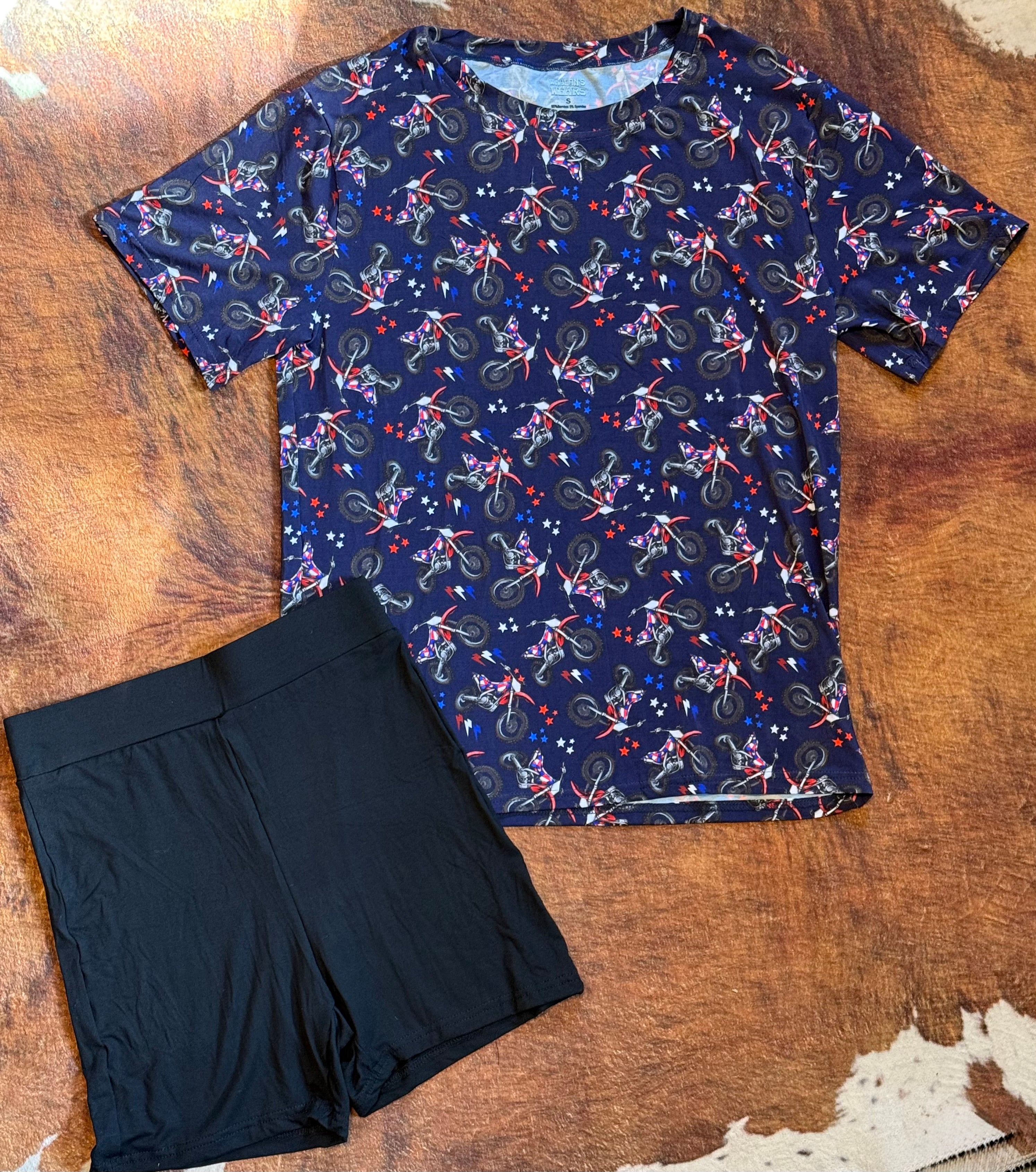 Red, White, & Brapp Adult Oversized Tee and Bikers Set
