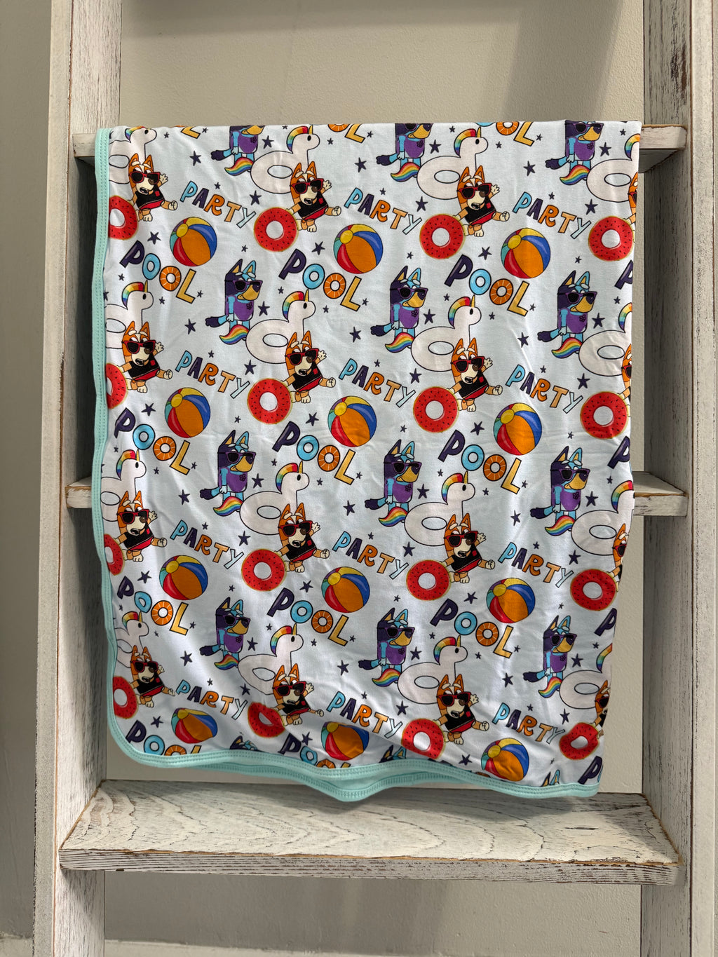 30”x40” Blue Dog Pool Party Bamboo Blanket