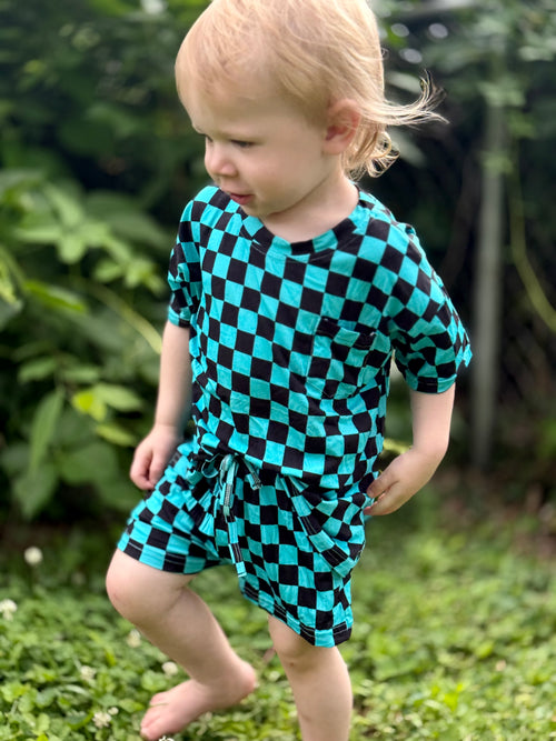 Blue Crush Checks Lounge Pocket Tee + Shorts