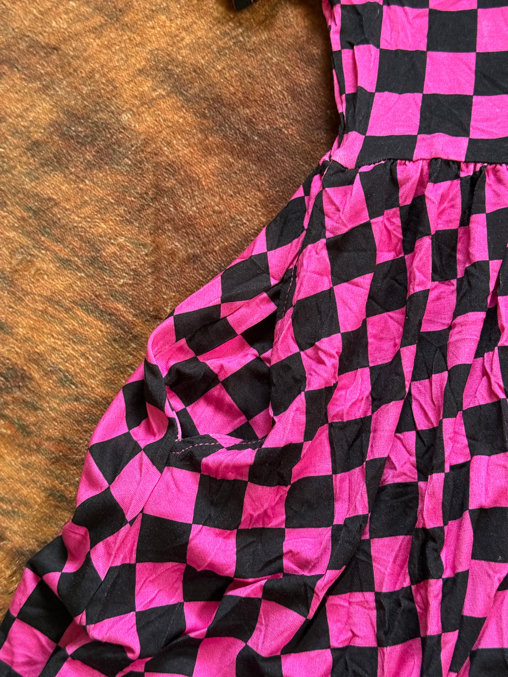 Pink Pit Crew Checks Flutter Sleeve Twirl Dress