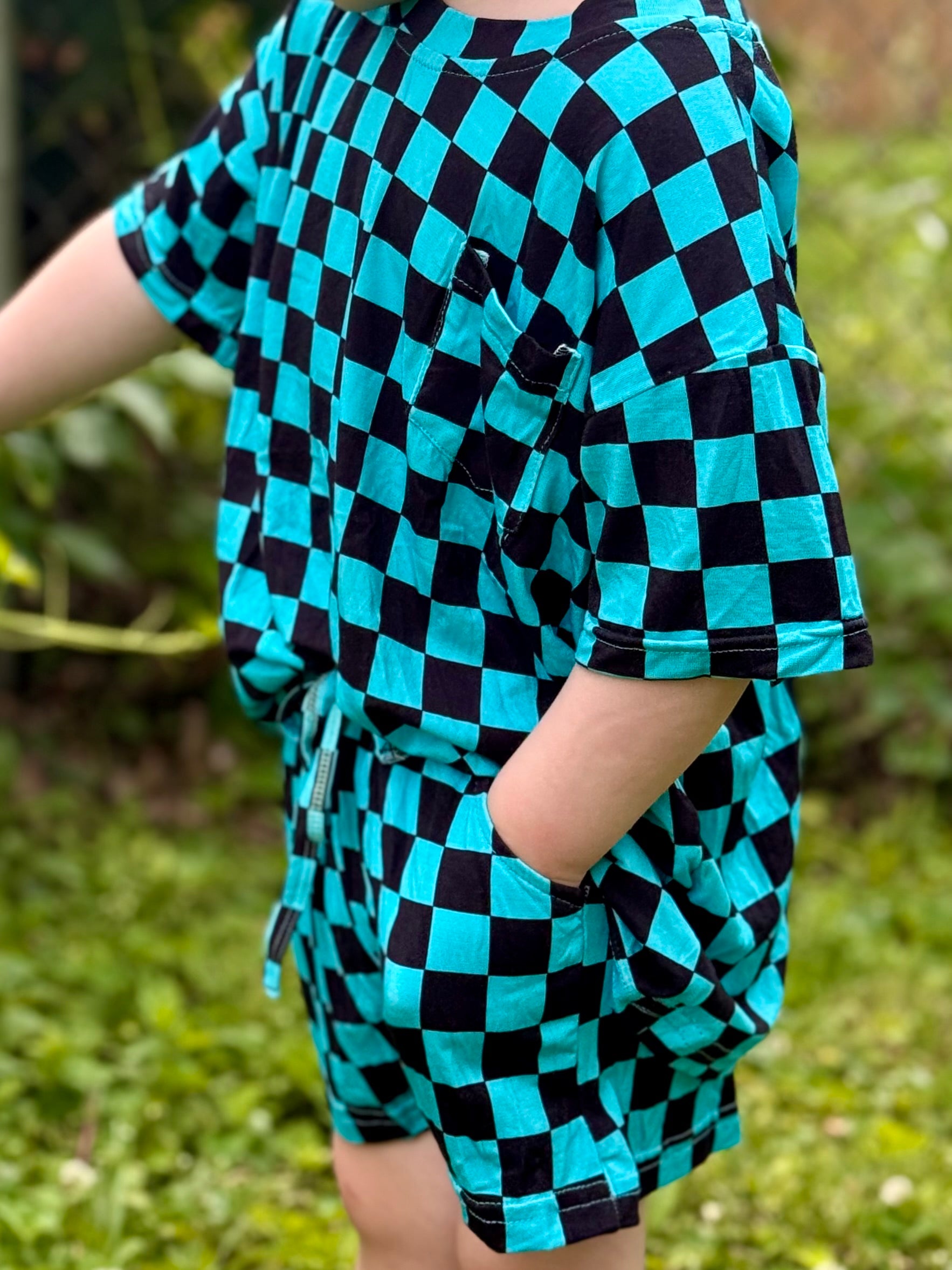 Blue Crush Checks Lounge Pocket Tee + Shorts