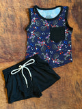 Red, White, & Brapp Tank + Shorts Set