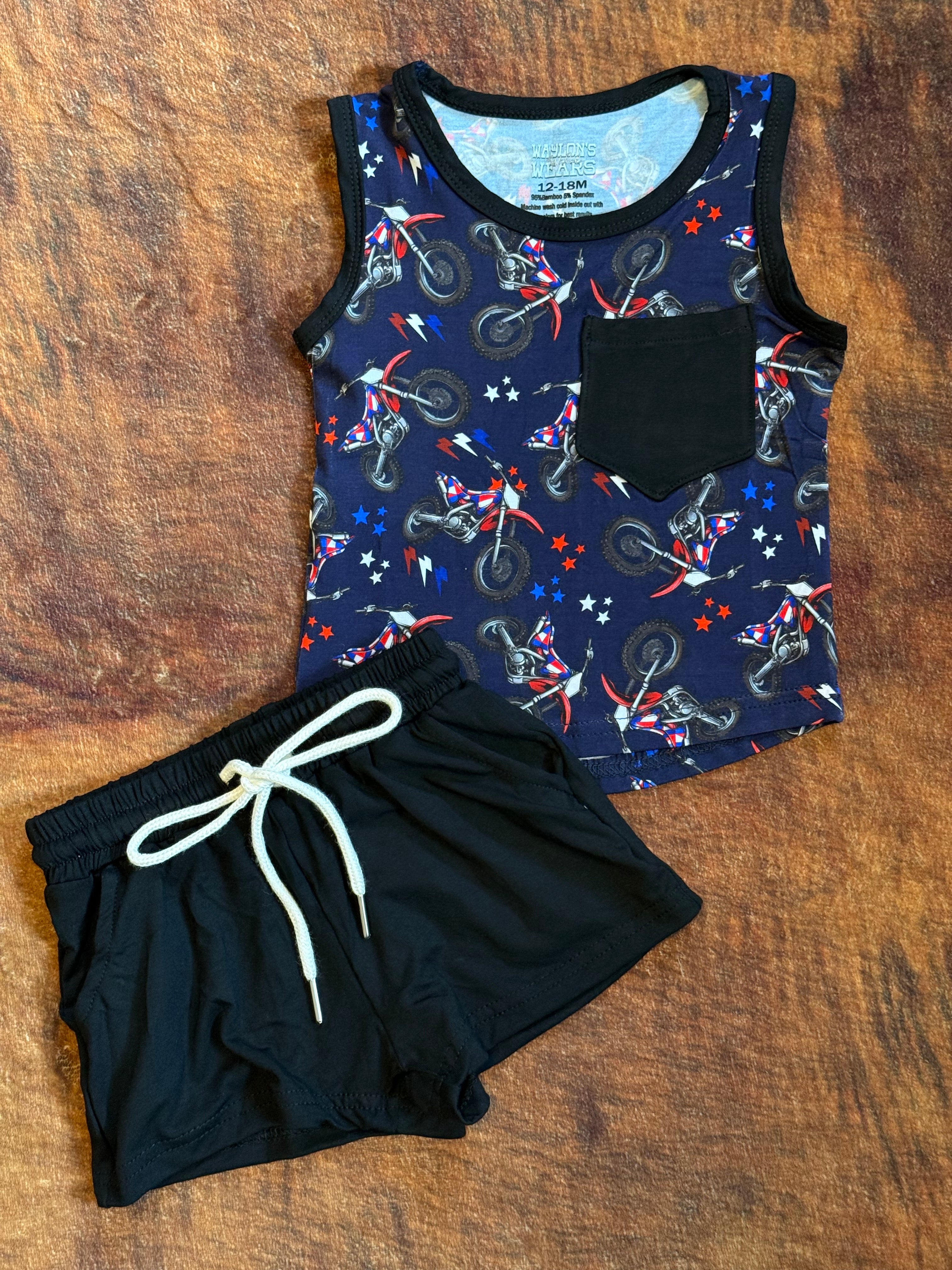 Red, White, & Brapp Tank + Shorts Set