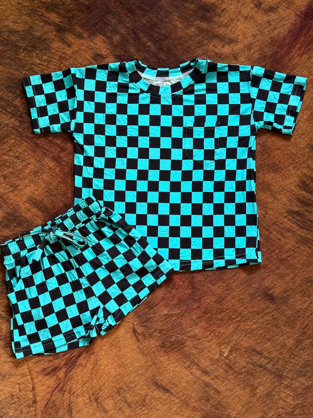 Blue Crush Checks Lounge Pocket Tee + Shorts