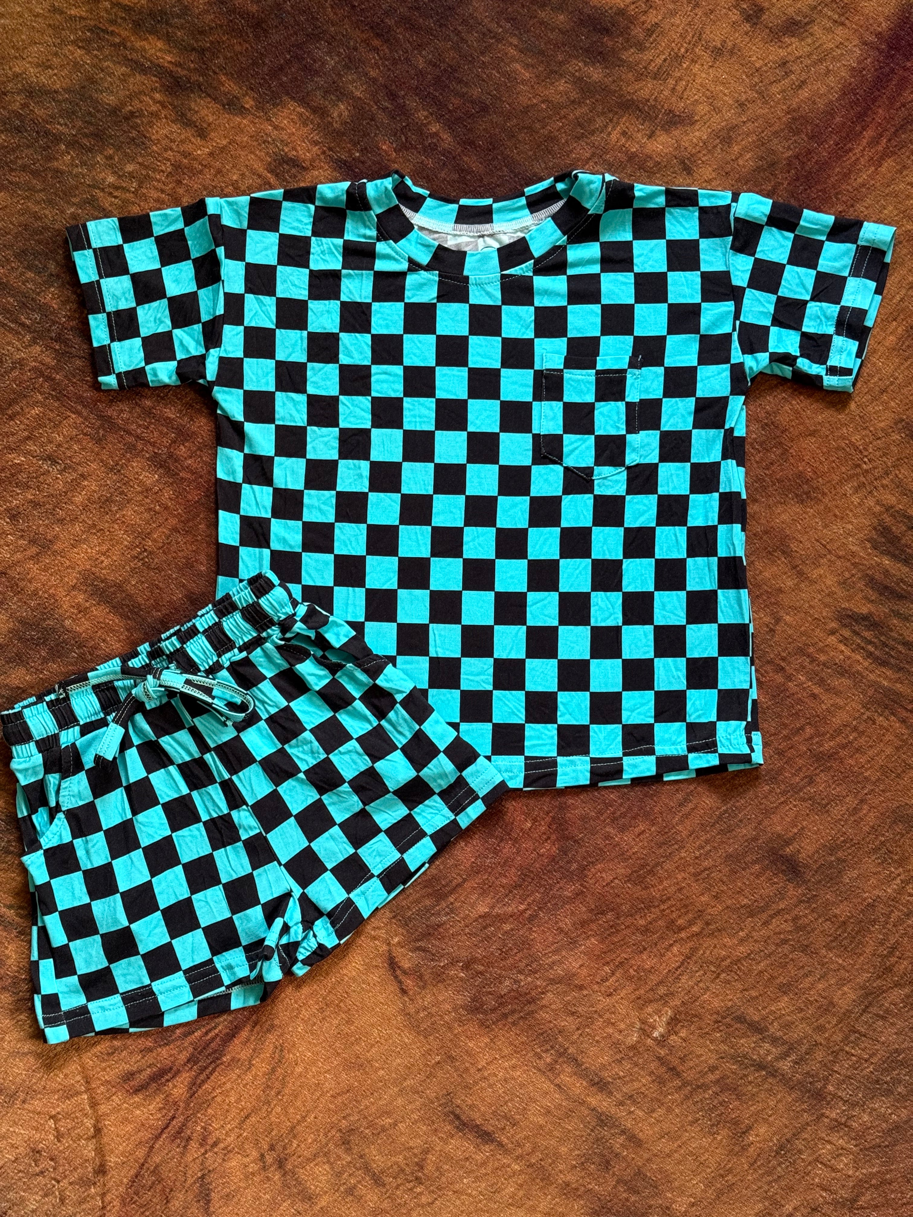 Blue Crush Checks Lounge Pocket Tee + Shorts