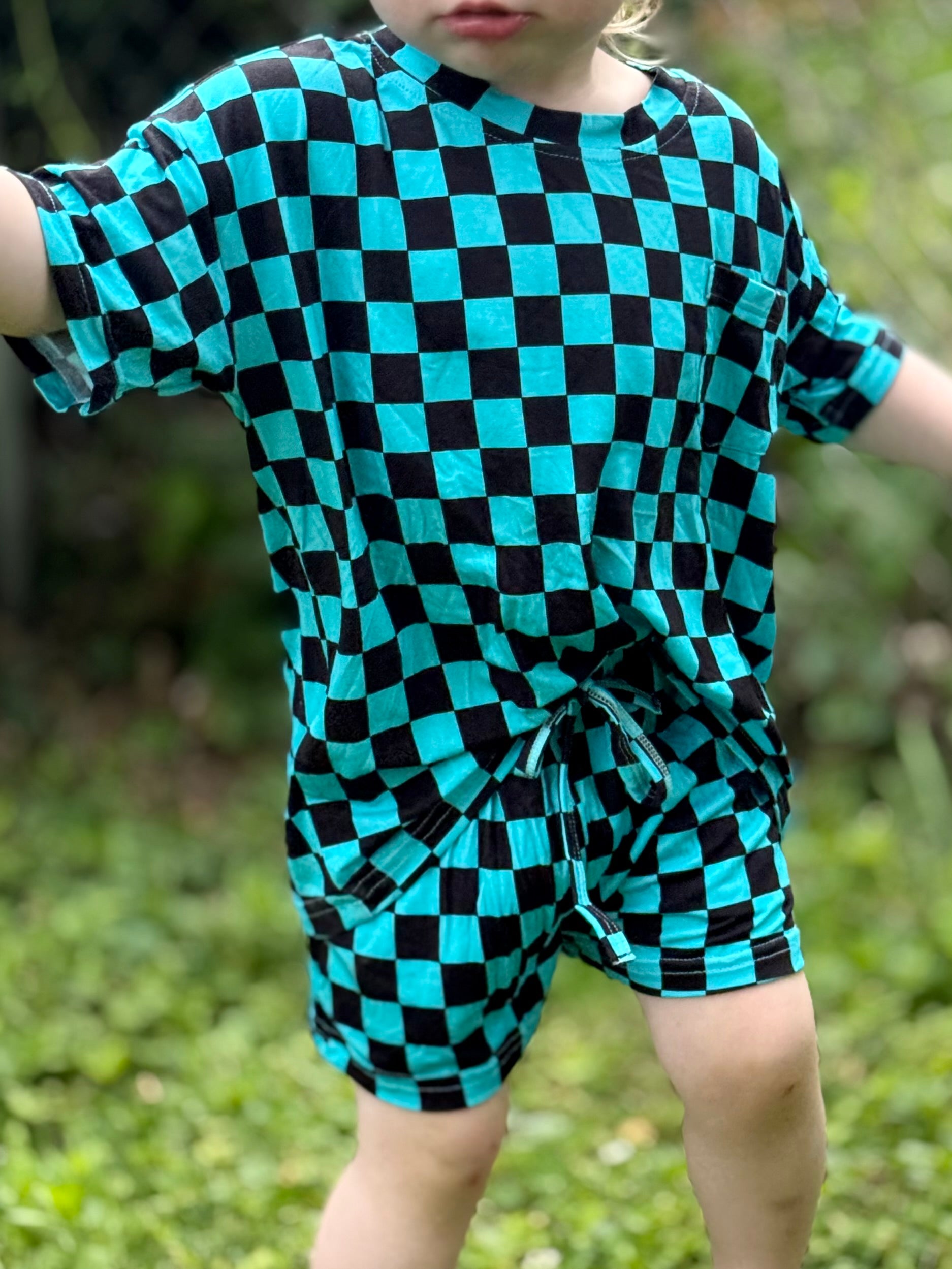 Blue Crush Checks Lounge Pocket Tee + Shorts